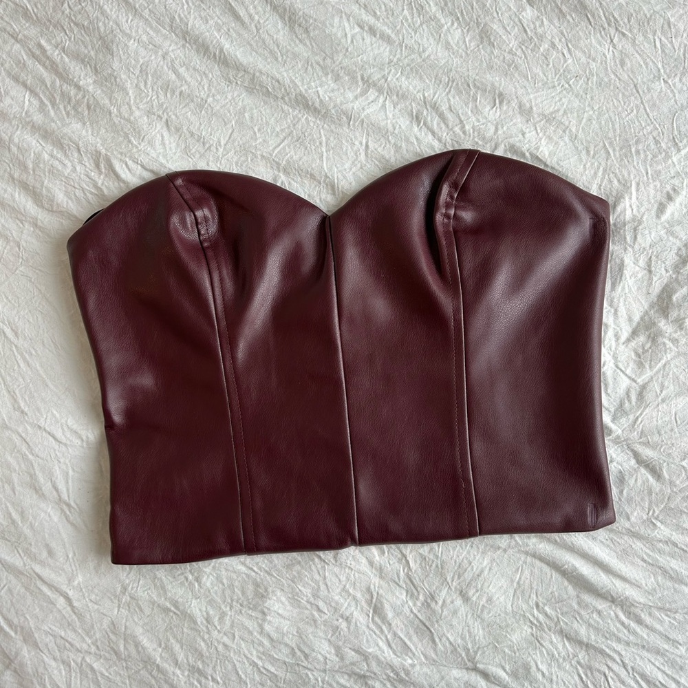 Dynamite Burgundy Strapless Leather Bustier Top